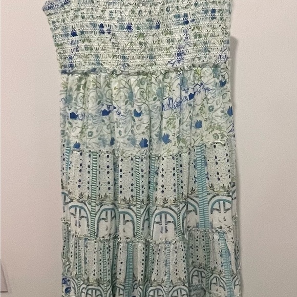 ROCOCO SAND Elan Womens Dress M Blue Green Print Smocked Sleeveless Maxi - Picture 4 of 7